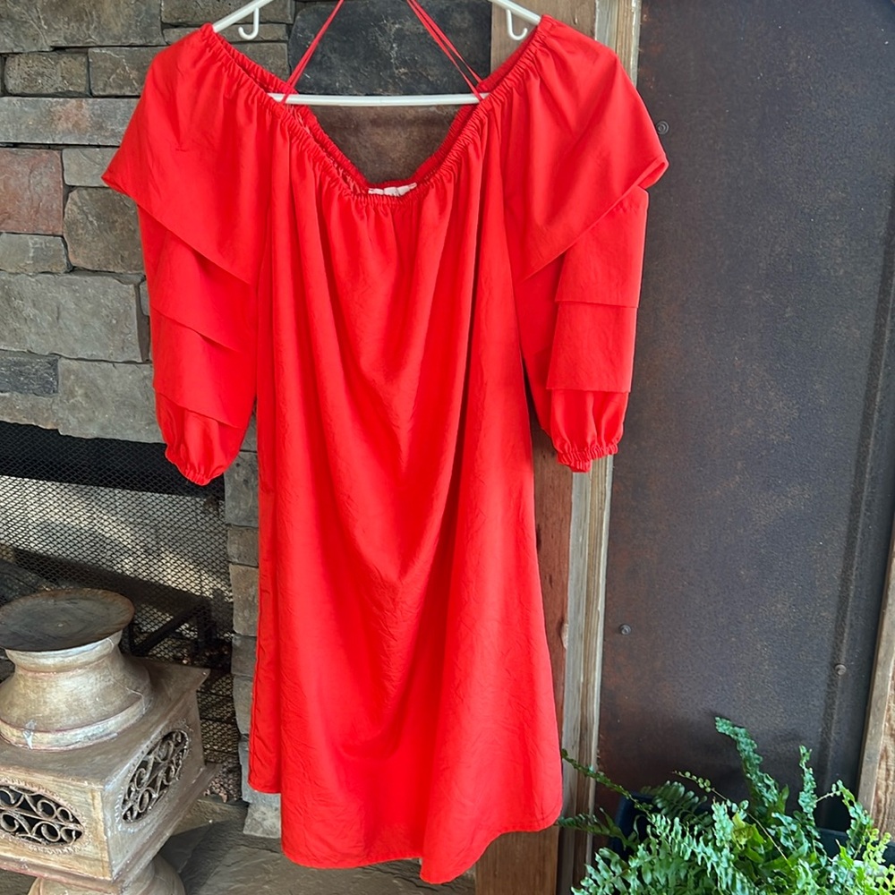 Elodie Orange Off-Shoulder Puff Sleeve Mini Dress